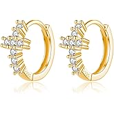Reffeer Solid 925 Sterling Silver CZ Cross Hoop Earrings for Women Teen Girls Cross Huggie Earrings Cartilage Helix