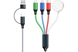 AYERIM 4 in 2 Multi Charging Cable for Apple Watch Charger, Travel Essentials Charger, Portable USB C/Micro USB Cord Compatible with iWatch 11-1, iPhone 17-11, iPad, Airpods, Android Phones, 4FT