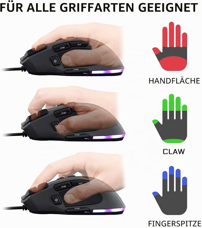 Kult NITROGEN CORE Hochleistungs-Kabel-Gaming-Maus - Avago 10.000 DPI-Optischsensor, RGB, Anpassbares Gewicht, 11 Extrem Programmierbare Tasten, Ultraleicht – Kompatibel mit PC/PS5/Xbox One