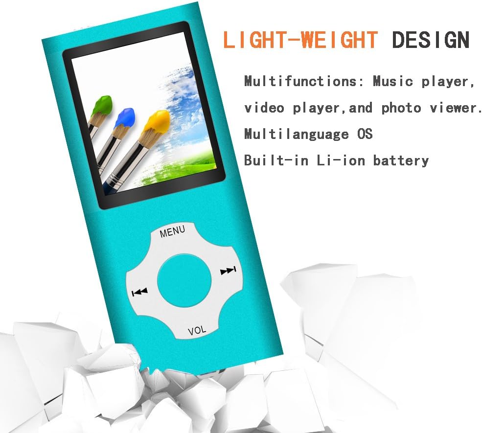 Tomameri - Portable MP3 / MP4 Player with Rhombic Button, Including a 16 GB Micro SD Card and Support Up to 64GB, Compact Music, Video Player, Photo Viewer Supported - White+Blue: Home Audio & Theater