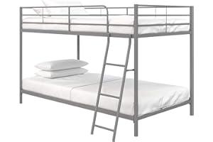 DHP Junior Twin Bunk Bed, Ideal for Small Spaces, Metal Frame, Full-Length Guardrails, Silver