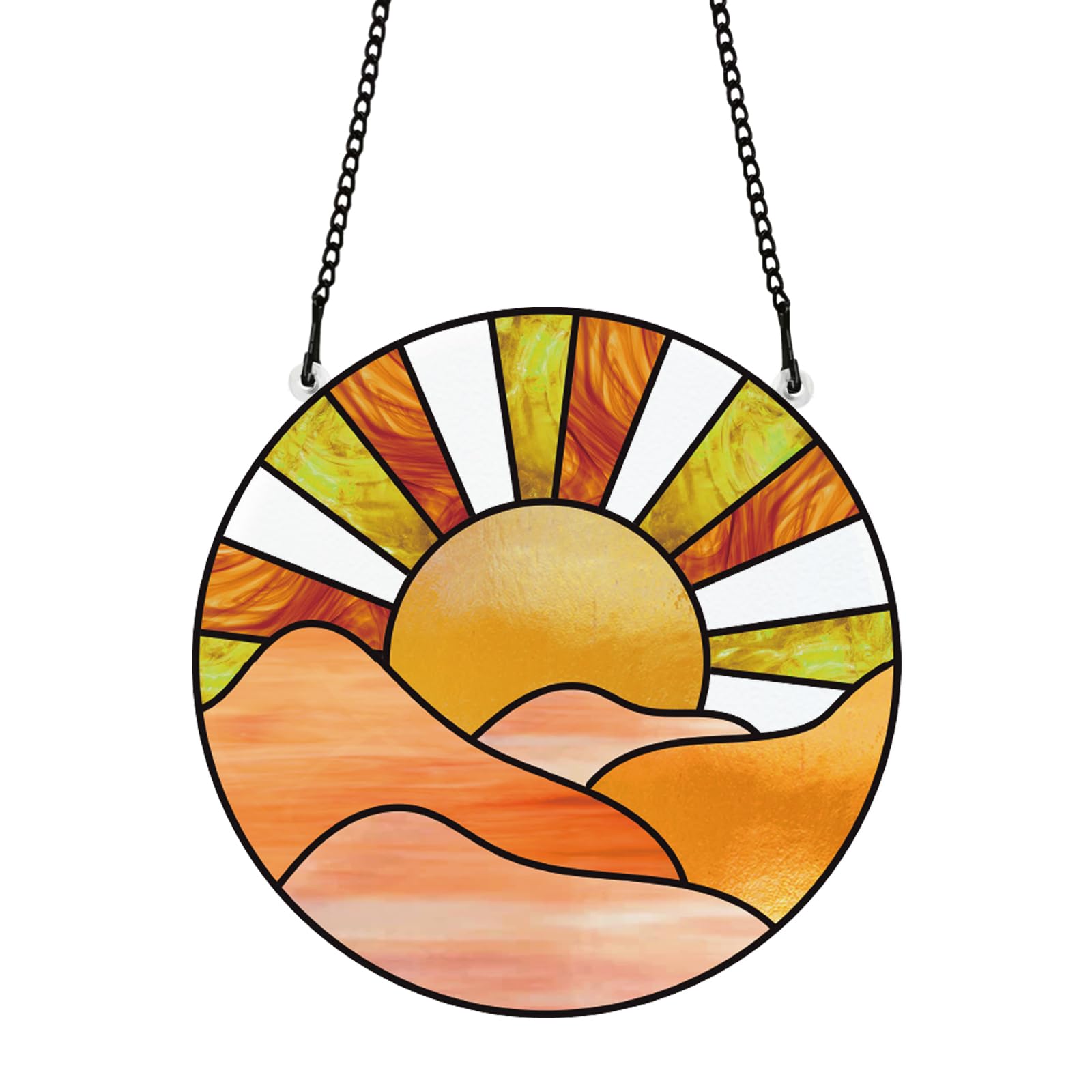 PLIGREAT Bohemian Sunrise Stained Suncatcher Window Wall Art Hanging Ornament Painted Mountain Acrylic Panel Crafts for Bedroom Living Room Wall Home Decor Garden Outdoor Hanging Decoration
