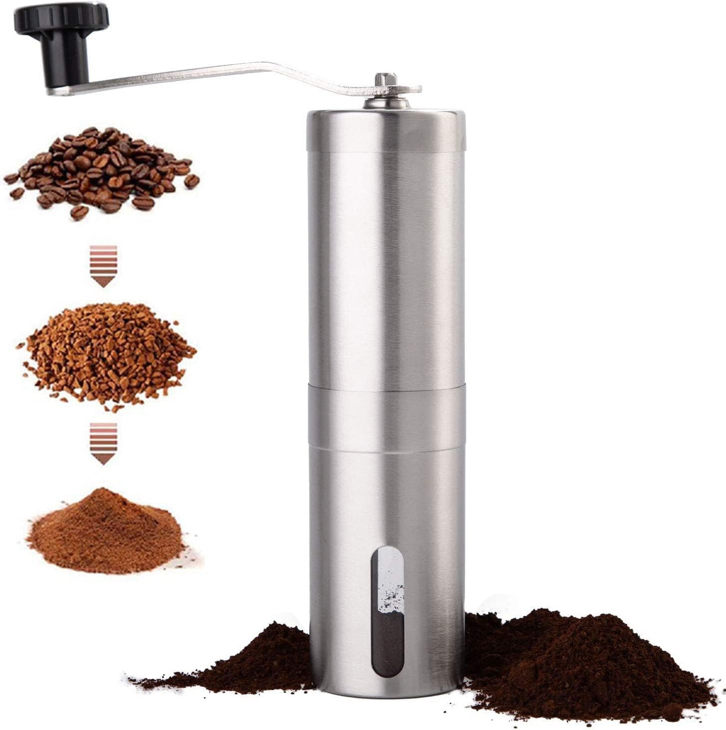 Manual Coffee Grinder,Coffee Crinder Stainless Steel with Adjustable Ceramic Conical Burr, Hand Crank Mill, Compact Size Perfect for Your Home, Office or Travelling