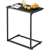 WLIVE Black C-Shaped End Table, Small Side Tables for Sofa, Wide Couch Table That Slide Under, Laptop Snack Table for Living