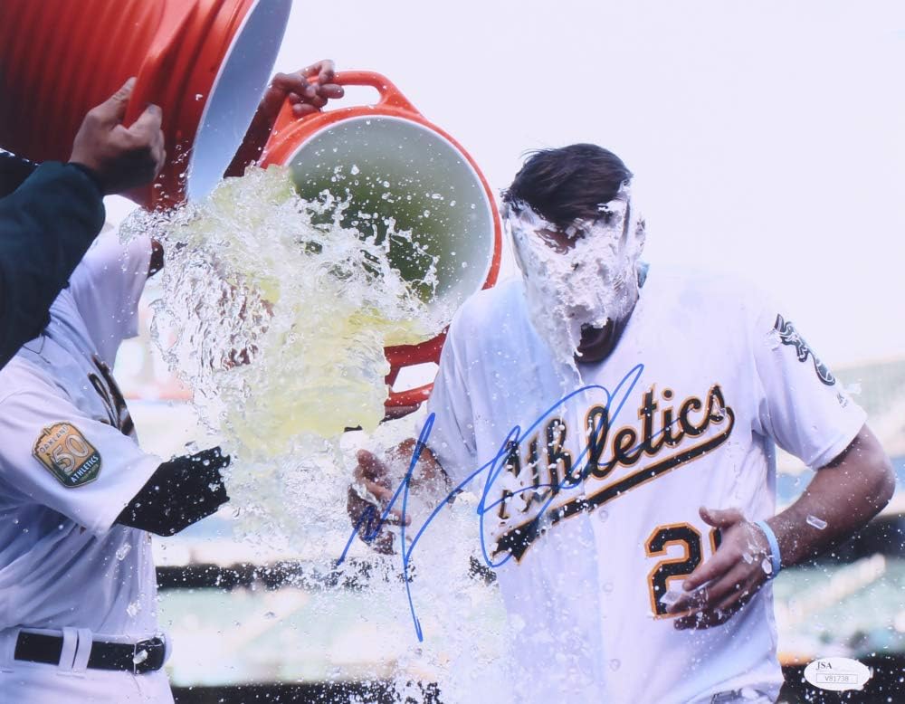 MATT OLSON SIGNED 11x14 OAKLAND A's GATORADE BUCKET CELEBRATION 11x14 JSA PHOTO