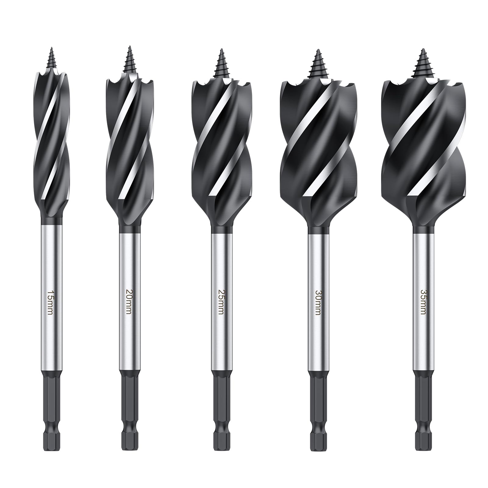 AMTOVL Wood Drill Bit Reaming Drill Wood Auger High-Carbon Steel Fast Cut Woodworking Drill Bit Set 5pcs 15mm, 20mm, 25mm, 30mm, 35mm