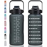 64oz, 100oz, 128oz Large Motivational Water Bottle with Time Marker, Leakproof & BPA Free Half Gallon/1 Gallon Big Water Bott