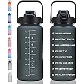 ST-YIBEN 64oz,100oz,128oz Large Motivational Water Bottle with Time Marker, Leakproof & BPA Free Half Gallon Big Water Bottle with Straw Handle Tritan Frosted Water Jug for Gym,Fitness,Outdoor Sports