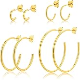 YREQUE 4 Pairs 14k Gold Hoop Earrings for Women Silver Stainless Steel Hoops Earrings Set Lightweight Hypoallergenic Earrings Jewelry Gifts