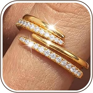 Sllaiss Gold Rings for Women Non Tarnish Adjustable Stackable Ring Set | 14K Gold Plated, Thumb Rings for Women, Engagement W