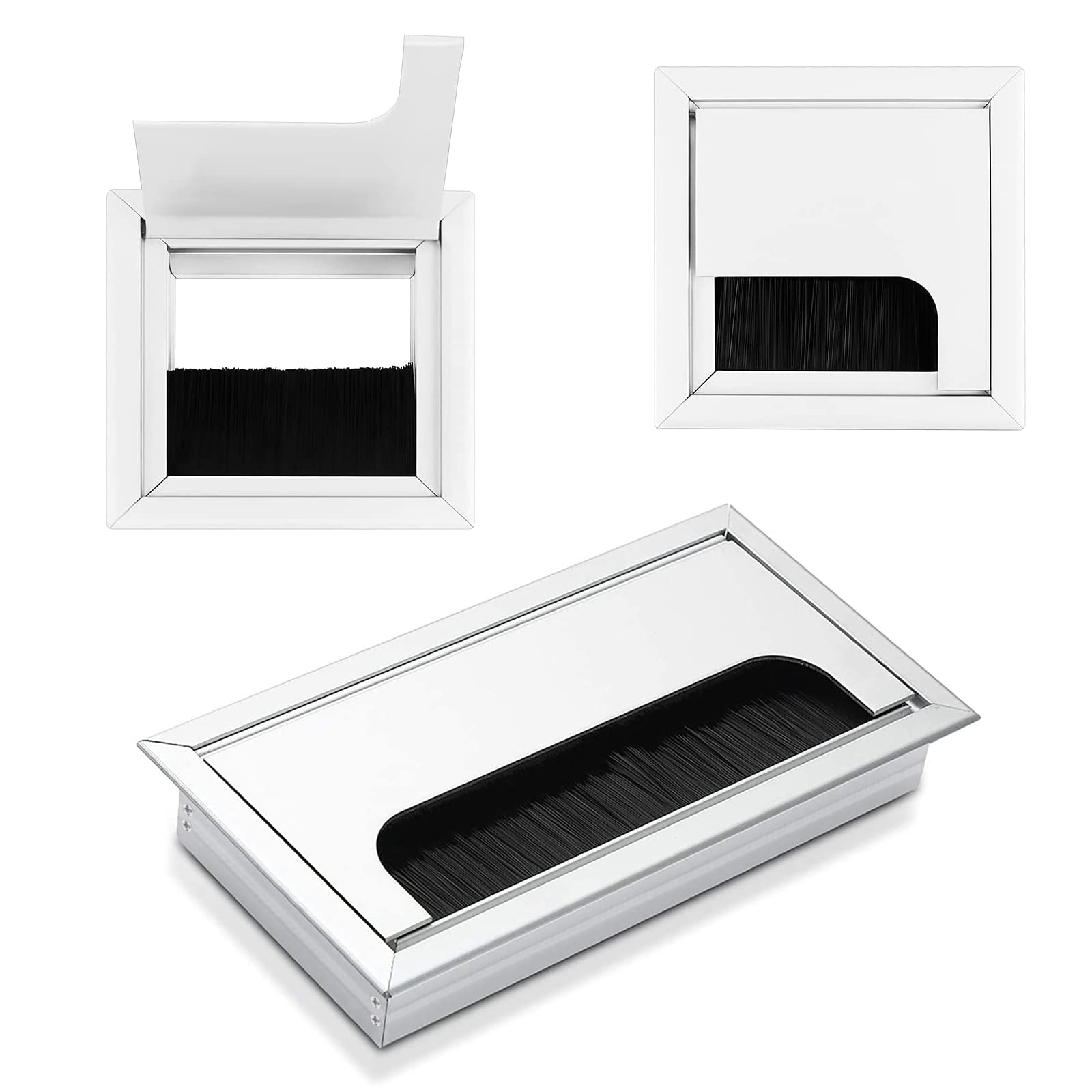 Monsully 2 Pcs 80 * 80mm Square Desk Grommet, 1 Pcs 80 * 160mm Desk Table Grommet Square Aluminium Alloy Wire Cable Tidy Outlet Insert Hole Cable Hole Cover for Desk and Office