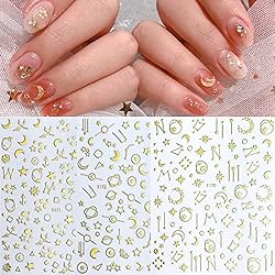 12 Sheets Gold Nail Art Stickers Decals,Nail