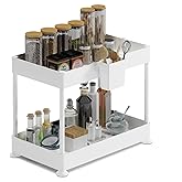 Under Sink Organizers and Storage | Bathroom Cabinet Organizer, Sink Shelf with Utility Hooks and Side Caddy for Under Cabinet Storage | White (1-Pack) Non Slip Grip Under Kitchen Sink Organizer