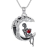 Suiknsn Gothic Bat/Black Cat/Skeleton/Snake/Raven Necklace for Women 925 Sterling Silver Black Onyx Tree of Life Pendant Necklace Goth Jewelry Halloween Christmas Birthday Gifts