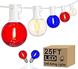 4th of July String Lights, 25FT G40 Red White and