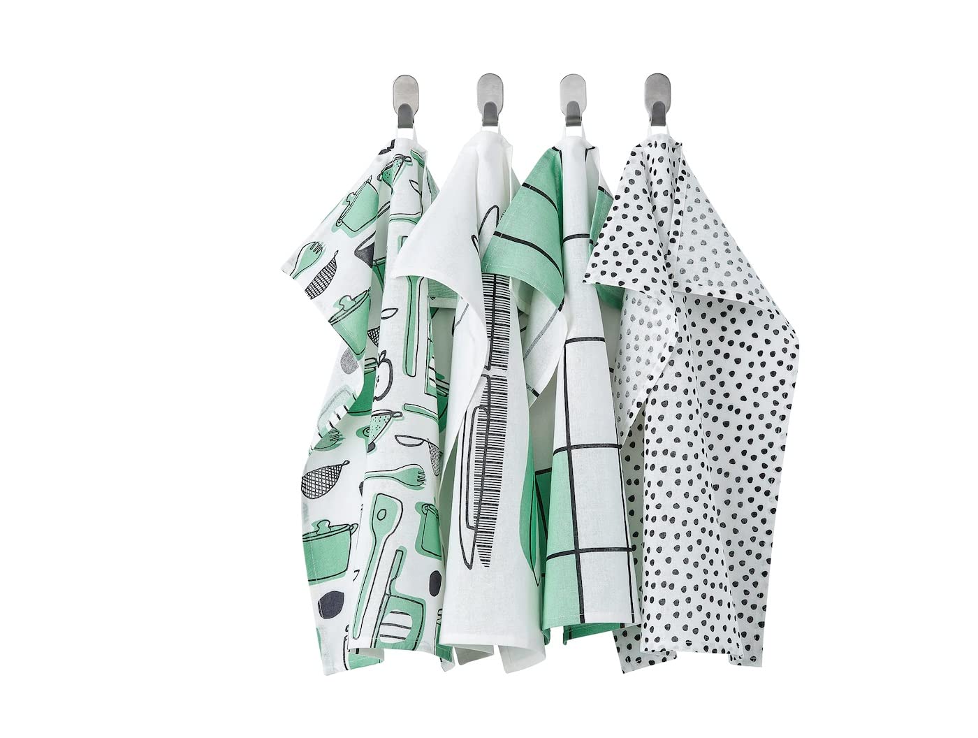 IKEA RINNIG Set of 4 Tea Towels Dish Towel Green White Pack Patterned Design,45x60 cm