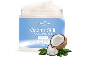 FLORIDA SALT SCRUBS Sea Salt Body Scrub by Florida Suncare - Ocean Salt Body Polish Infused with Marine Algae - Exfoliating Face and Body Scrub - Facial Scrub Exfoliator to Tackle Acne (Coconut, 3.3 oz)