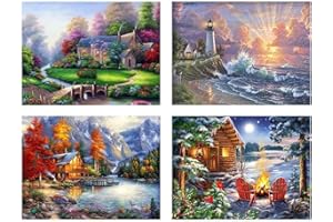 TIWABB 4 Pack Stamped Cross Stitch Kits - Four Seasonal Landscape Counted Cross Stitch Kits for Beginners Adults,11 CT Patterns Dimensions Embroidery Kits Arts Craft Kits 16 x 12inch