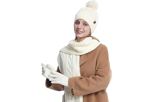 2THESTARS Women's Winter Hat Scarf Gloves Set, 3-Piece Knitted Set with 3D Cube Pattern, Fleece Lining, Touchscreen Gloves