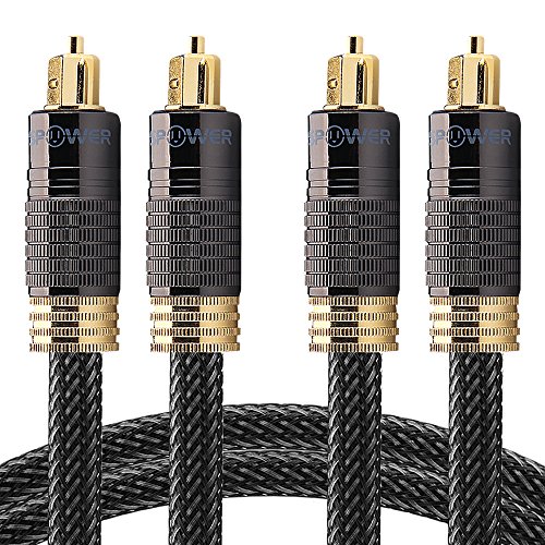 FosPower (3 Feet - 2 PACK) 24K Gold Plated Toslink Digital Optical Audio Cable (S/PDIF) - [Zero RFI & EMI Interference] Metal Connectors & Ultra Durable Nylon Braided Jacket