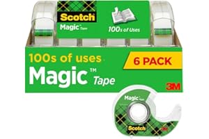 Scotch Magic Tape, Invisible, Repair Christmas Cards and Use as Holiday Gift Wrap Supplies for Christmas, 6 Tape Rolls with Dispensers