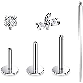 Ruifan Titanium Flat Back Lip Rings Internally Threaded Earrings Studs Nose Rings 16G Animals CZ Tragus Cartilage Lobe Rook Helix Conch Labret Medusa Piercing Jewelry for Women Men