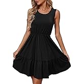 Women's Casual Work Summer Dress V Neck Sleeveless Pleated Beach Sundresses Boho Midi Swing Dresses
