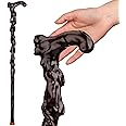 MUUL-WHCH Wood Cane with Supportive Curved Handle, Carving Walking Canes, Handmade Carved Wooden Sticks, Ebony Crutch Stick Gift for Men and Women