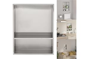 Lordear Bathroom Niche 21" x 17" Rectangle Recessed Shelf No Tile Needed Wall Insert for Storage Modern Bathroom Storage Shelf Double Wall Niche Shelf