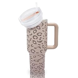 YOUEXPERT 40 oz Leopard Tumbler with Handle and
