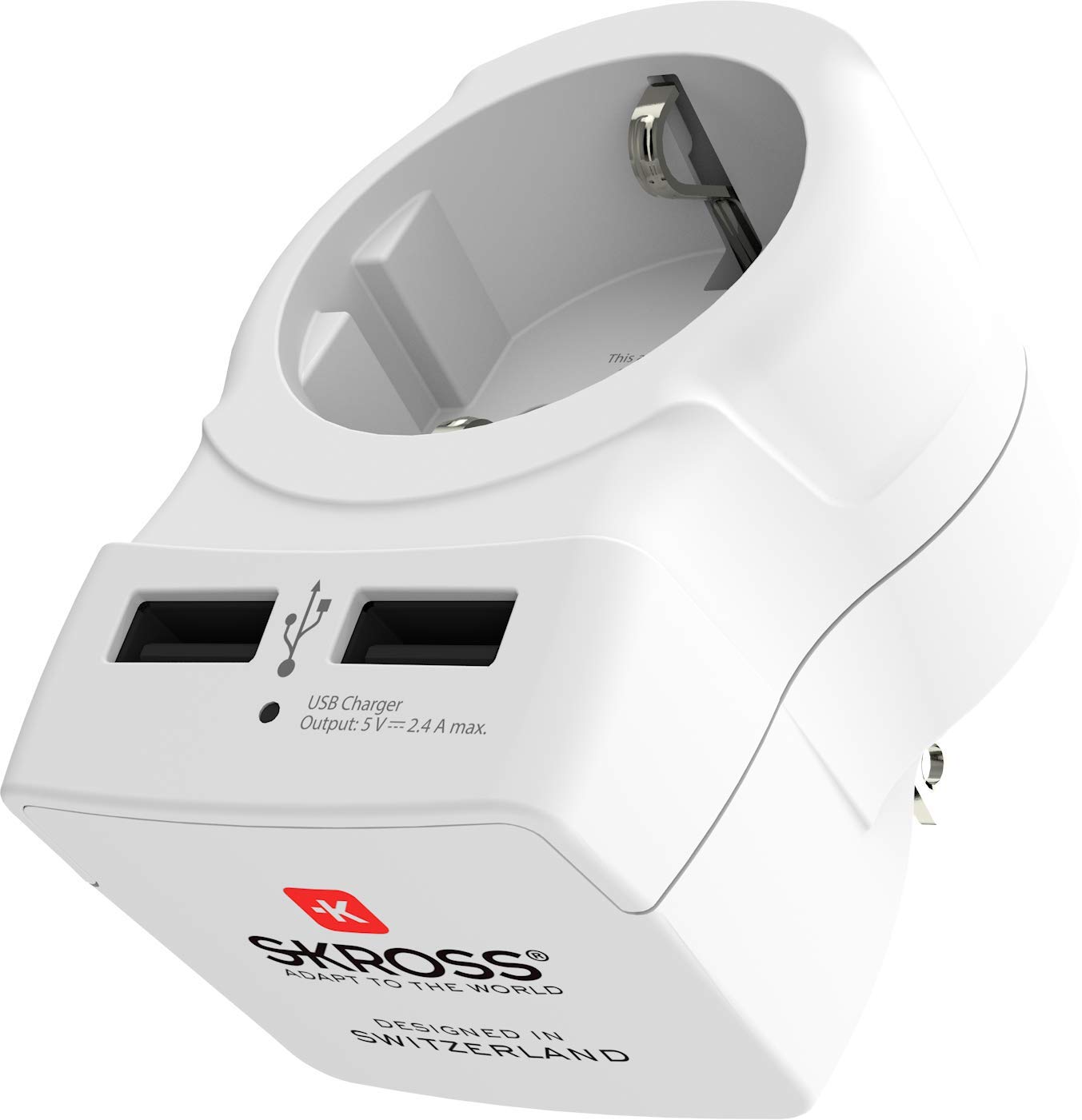 Skross Europe to USA Dual USB Travel Adapter, Travel Adapter Integrated with Dual USB Port & USA Plug, Designed in Switzerland for devices from more than 220 Countries, 1.500281 White