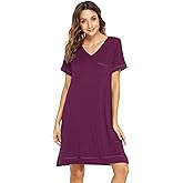 WiWi Viscose from Bamboo Nightgowns for Women Short Sleeve Sleep Shirt V Neck Nightgown Plus Size Sleepwear S-4X,