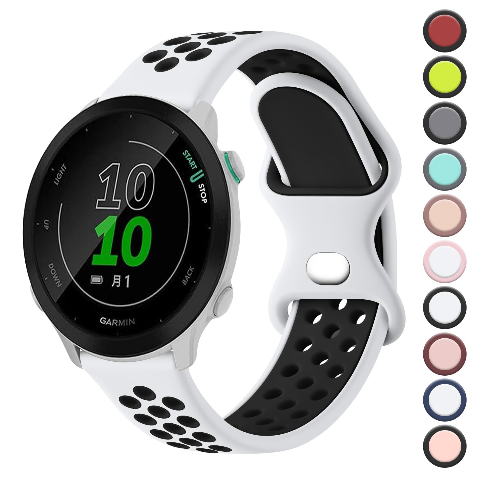 Double Colour Strap for Garmin Forefunner 55 Watch Strap/245 Strap/645 Strap, 20mm Adjustable Soft Silicone Replacement Strap for Forerunner 55/245/645 Music(White/Black)