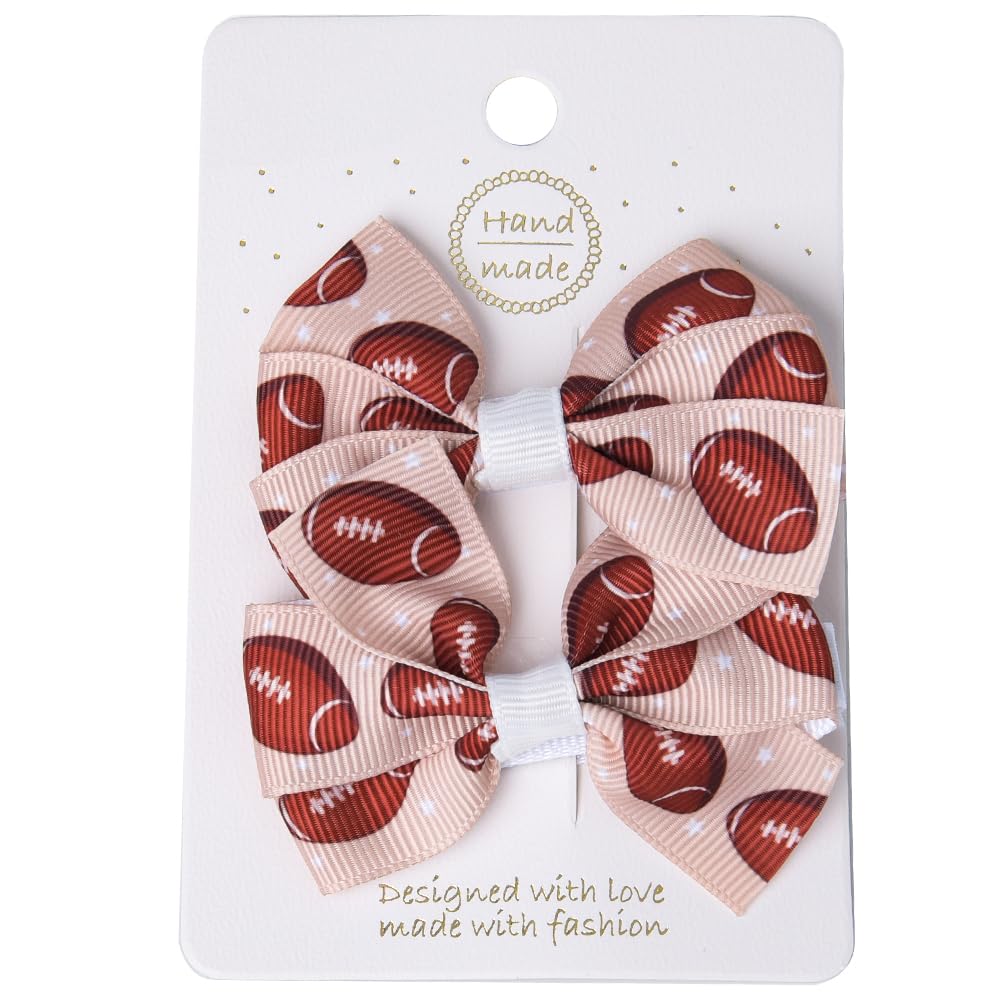Rugby Hair Accessories for Women Girls Sports Hair Clips Rugby Ball Bow Hair Clip Hair Barrettes for Women Bobby Pins Brown Bowknot Hair Clip Hair Bows for Girls Women Hair Slides Hair Pins 2pcs
