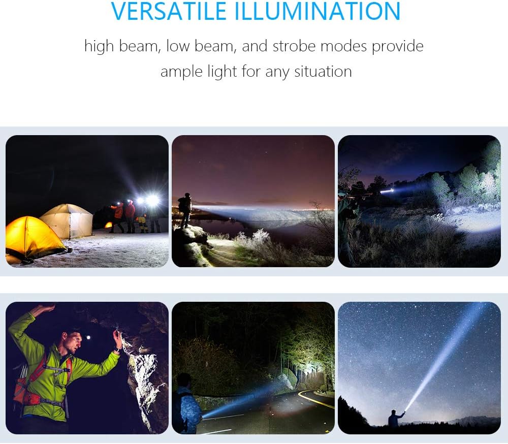 LED Tactical Flashlights High Lumens - 18650 Rechargeable Flashlight - 1000 Lumen Super Bright Light with 3 Bulbs, Zoomable, IP65 Water Resistant, 4 Modes - CREE Flashlight for Camping Emergency - - 