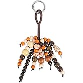 Goktvai Natural Bodhi Wood Beaded Keychain, Brown Handmade Lucky Key Ring Handcraft Purse Charms Pendant Decoration for Women Bag Phone Charms