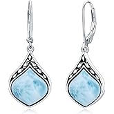HPQQ Teardrop Earrings 925 Sterling Silver Vintage Irish Celtic Natural Gemstone Dangle Earrings Jewelry Gifts for Women Mom Wife