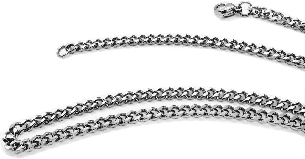 TRUSUPER Jewelry 3.5mm Titanium Steel Mens Beveled Curb Link Chain Silver Necklace, 18",20",22",24",26",28",30