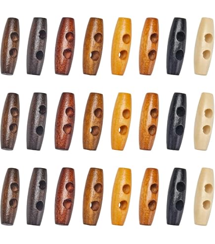 50Pcs Wood Toggle Buttons, 30mm Double Holes Olive Shape...