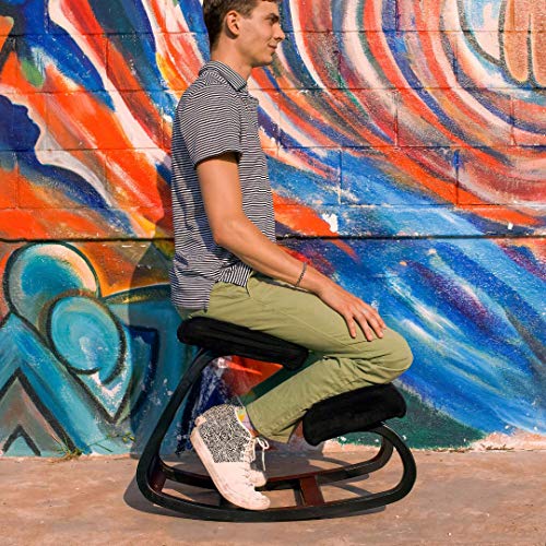 Sleekform Ergonomic Austin Kneeling Chair | Posture Correcting Wooden Stool for Office & Home | Back Support, Neck Pain & Spine Tension Relief | Rocking Kneel Seat with Orthopedic Soft Knee Cushions