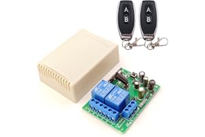 DieseRC AC 110V 120V 220V 240V Wireless Remote Control Switch 433Mhz RF 10A 2CH Relay Receiver with 2 Transmitters for Garage Door Electric Curtain Motor Light DIY Radio Control Switch
