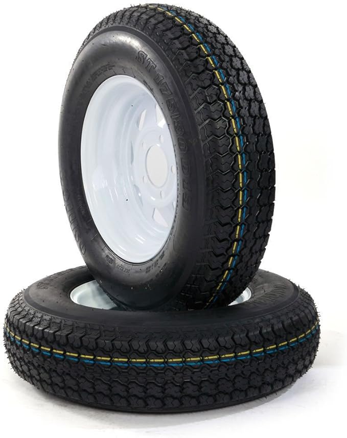 Amazon Com Set Of 2 Trailer Tire Rim 13 White Spoke Trailer Wheel With Bias St175 80d13 Tire Mounted 5x4 5 Bolt Circle Automotive