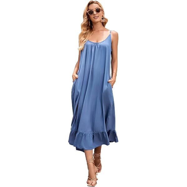 Women Denim Overall Dress Korean Style Solid Spaghetti Strap Pocket Jeans  Sundress Dress Blue S at Amazon Women's Clothing store