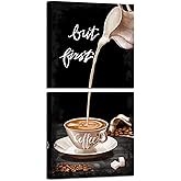 iHAPPYWALL 2 Pieces But First Coffee Sign Wall Art Vintage Black and White Coffee Bean Cup Picture for Coffee Bar Kitchen Wall Decor Ready to Hang 12x12inchx2pcs
