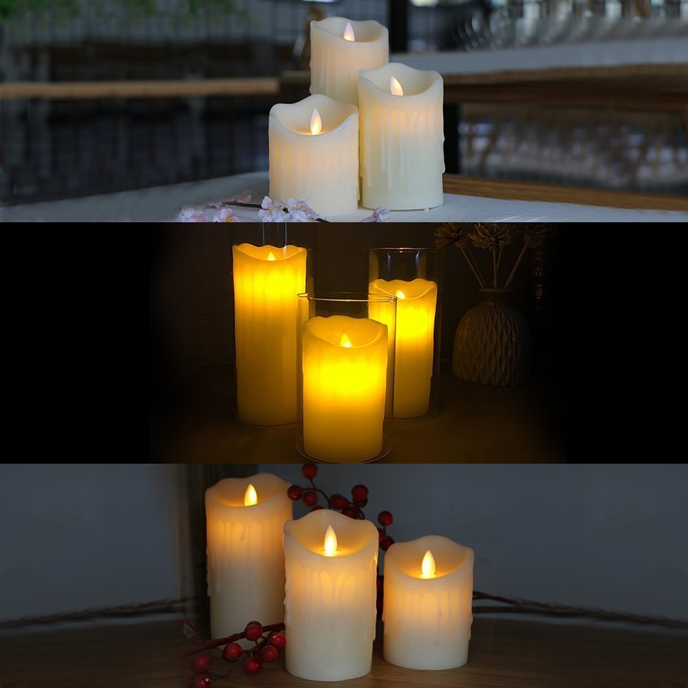 Pack of 3 (4"/ 5"/ 6") Ivory Pillar Flameless LED Candles, Dripping Real Wax 712069254446 eBay