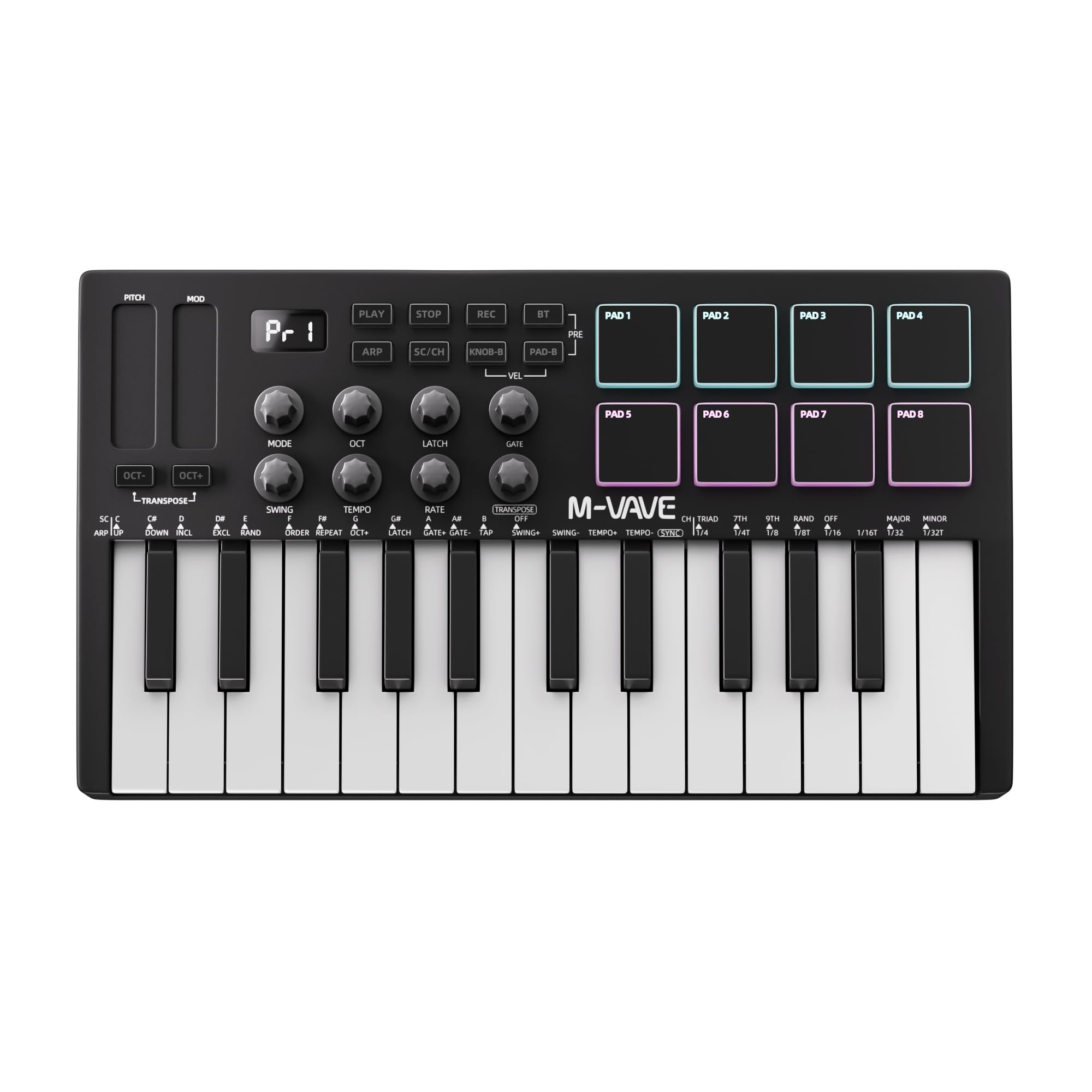 Photo 1 of DaierTek Midi Keyboard Controller 25 Key Portable Mini Bluetooth with 8 Backlit Drum Pad, 8 Knobs and Music Production Software for Computer Recording, Music Production