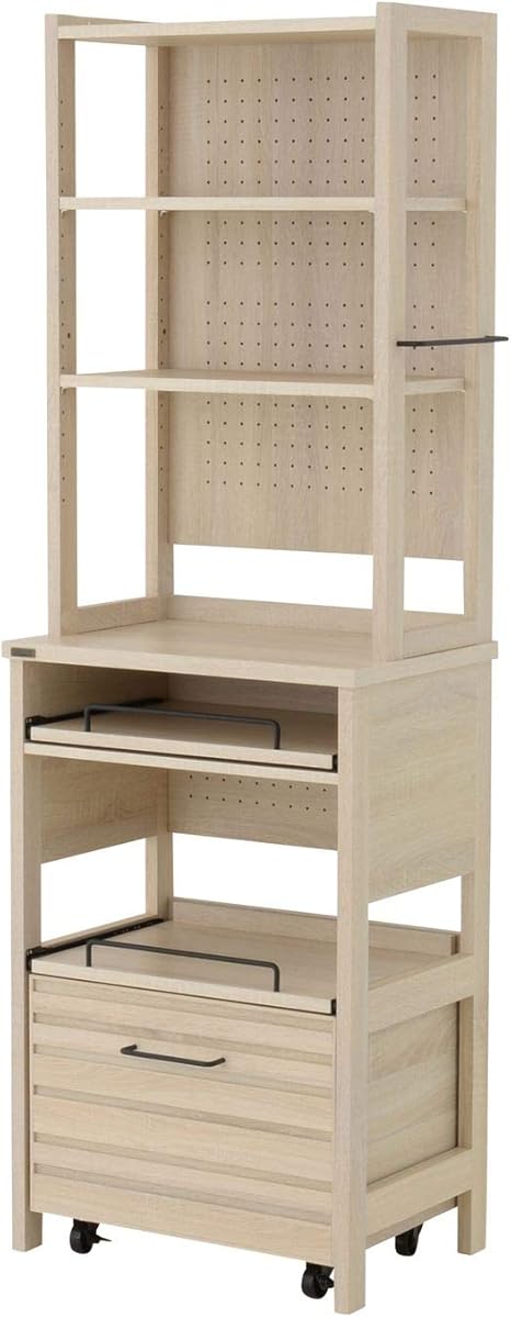 Amazon Co Jp 佐藤産業 Lafika レンジラック 食器棚 幅60cm 奥行40cm 高さ180cm オークホワイトスリム スライド棚 可動棚 背面化粧 スチール取っ手 Lf180 60lc Iv ホーム キッチン