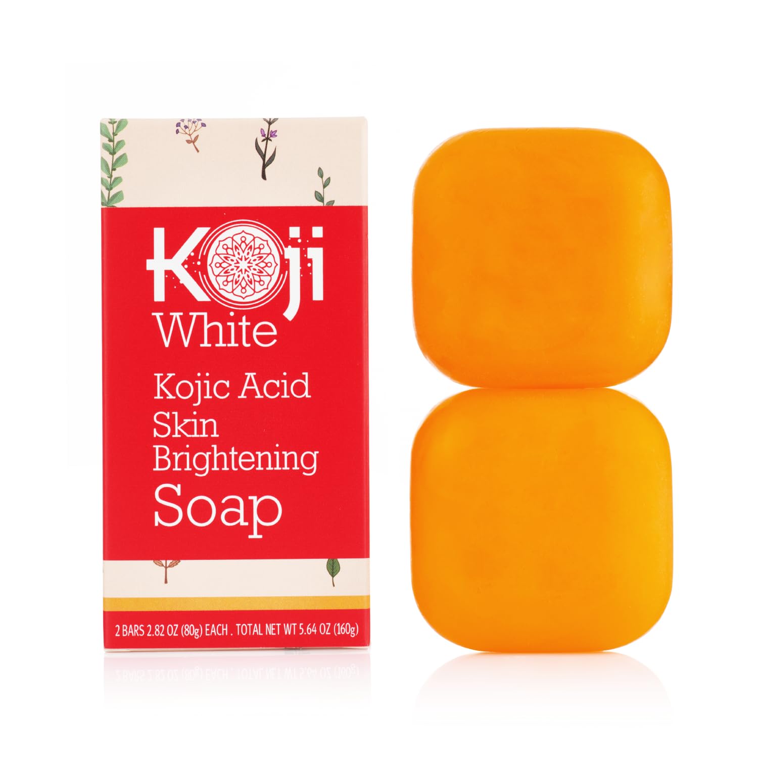Koji White Pure Kojic Acid Skin Brightening Soap, Even Tone Cleansing Face and Body Bar for Glowing Skin, Moisturizing, Sun Damage Skin with Tea Tree, Coconut Oil, Vegan, Paraben-Free, 80g (2 Bars)