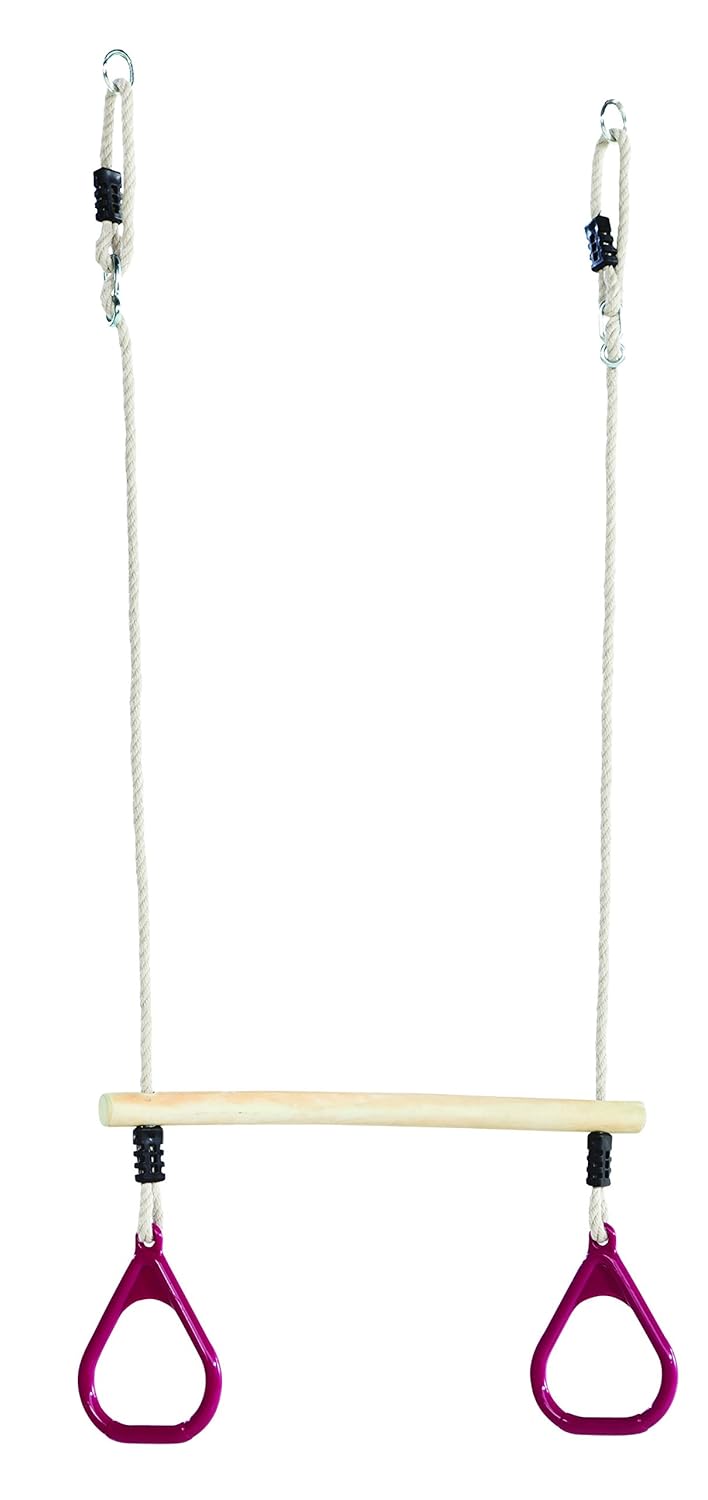 Wooden Ring Trapeze Bar With Purple Gym Rings + Ropes For Children's