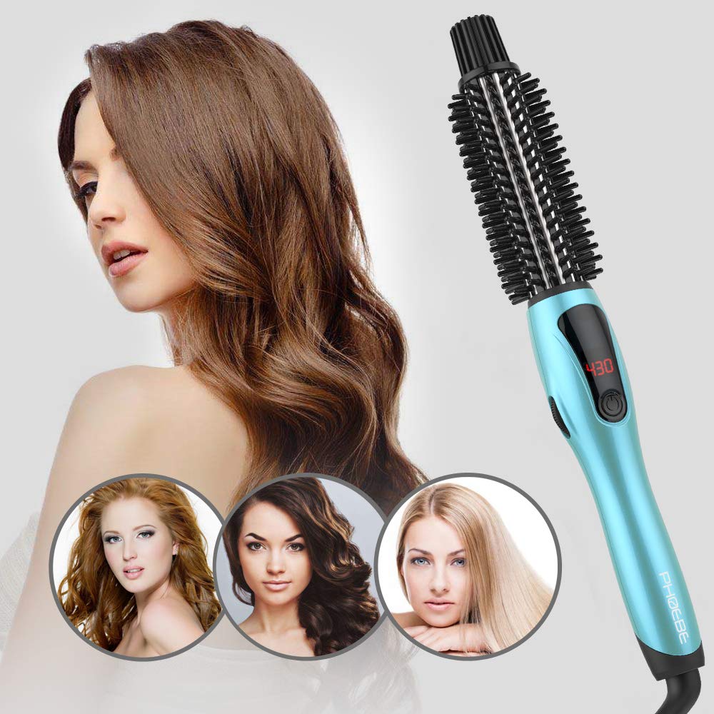 PHOEBE Curling Iron Brush, Dual Voltage Travel 1 Inch Ceramic Tourmaline Ionic Hair Curler Hot Brush, Professional Anti-Scald Instant Heat Up Curling Wands, Heated Styler Brush for Long Hair: Beauty